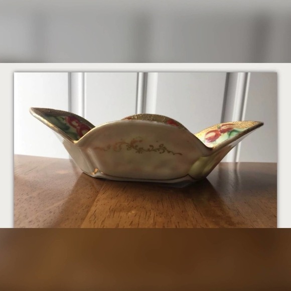 Vintage Nippon Hand Painted Japanese Oval Bowl Gold trim Ornate - Picture 6 of 10